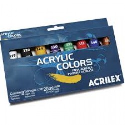TINTA ACRILICA P/TELA 20ML ACRILEX-C/8 CORES