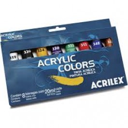 TINTA ACRILICA P/TELA 20ML ACRILEX-C/8 CORES